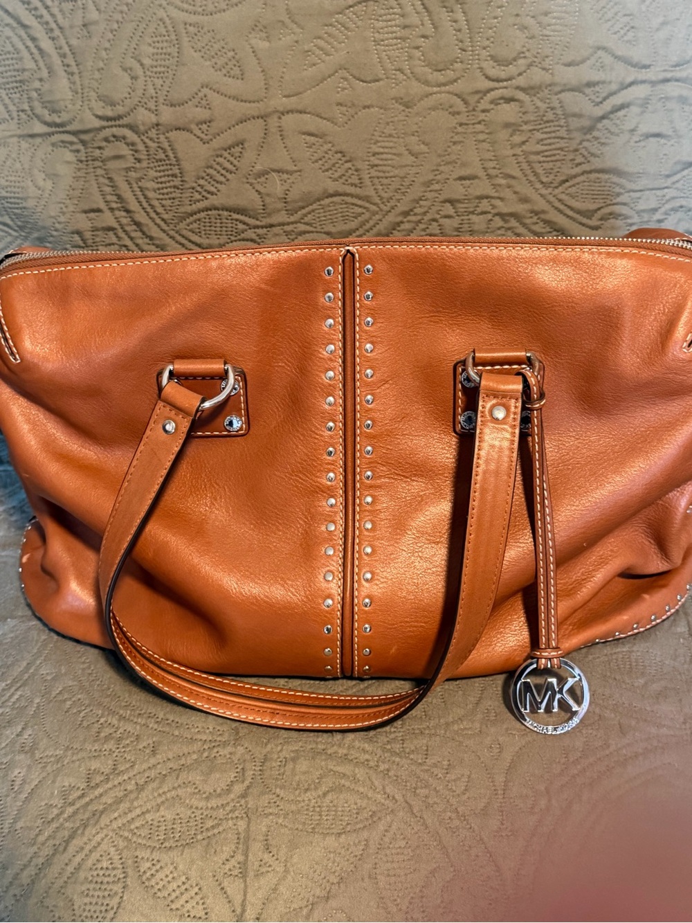 Michael Kors Cognac Leather Stud-Trim Tote